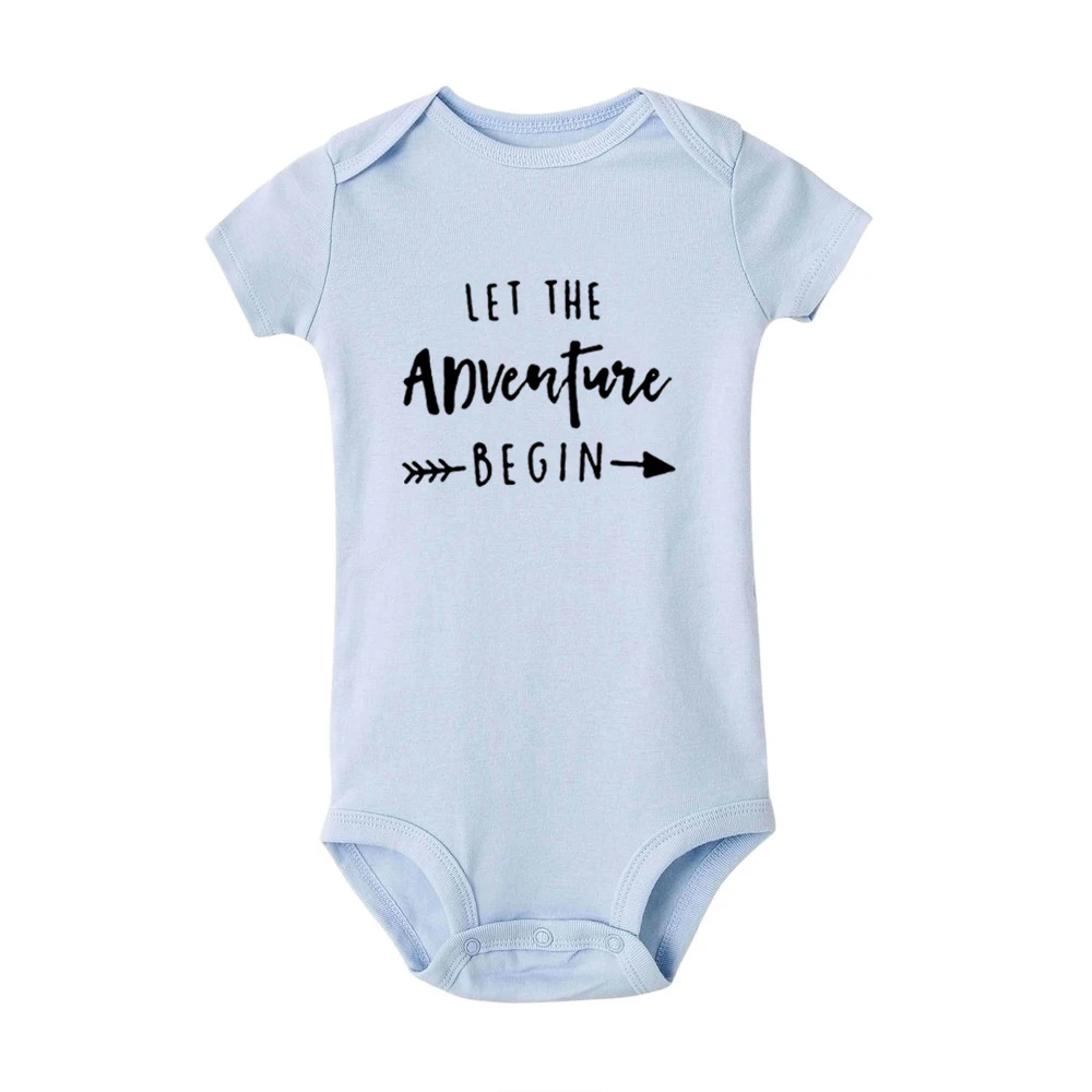 Пусть приключение начнется Ребенка Onesie объявление беременности цельные Костюмы