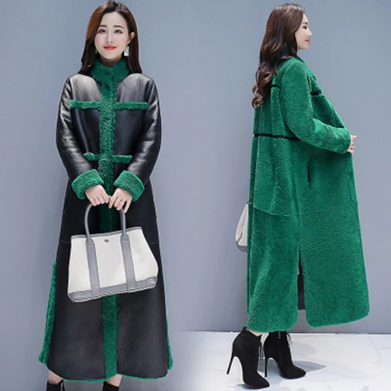

2019 New Winter Women Lamb Fur Coat Loose X- Long Coat Two Side Wearing Suede Overcoat Faux Leather Fur Coats Plus Size 3XL