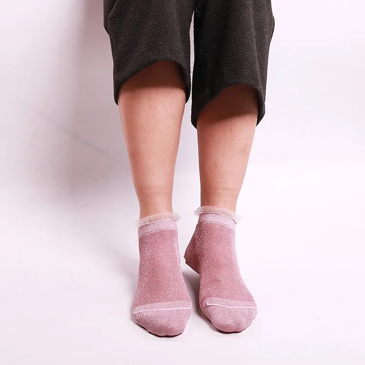 Сексуальные ажурные женские кружевные мягкие удобные прозрачные шелковые эластичные носки с оборкой, прозрачные забавные носки по щиколотку, 1 пара = 2 шт. 3205