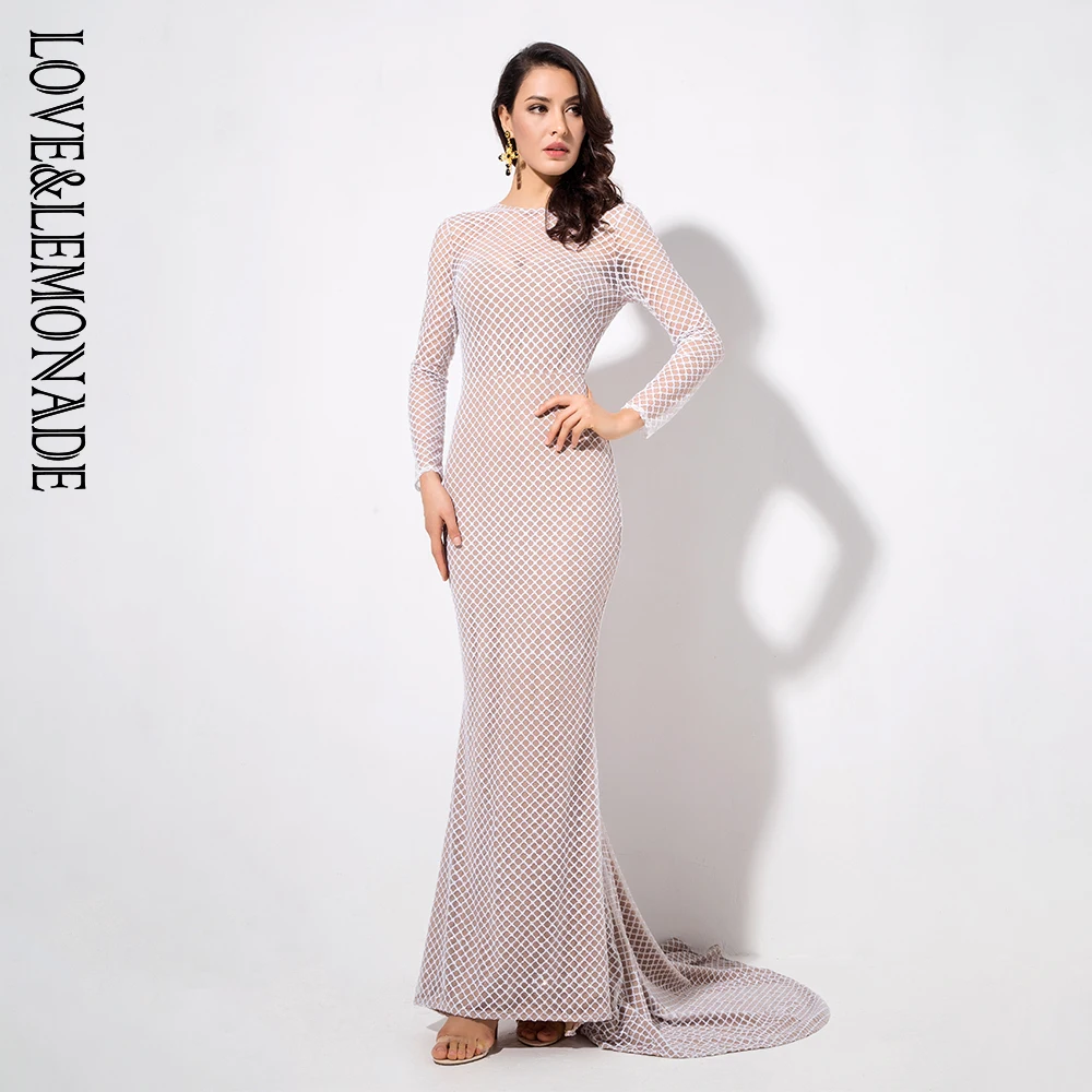 Blanc Lm1078 Longues Ouvert Manches Limonade Robe Treillis Perles Amour Dos Et Longue 7wq4ff