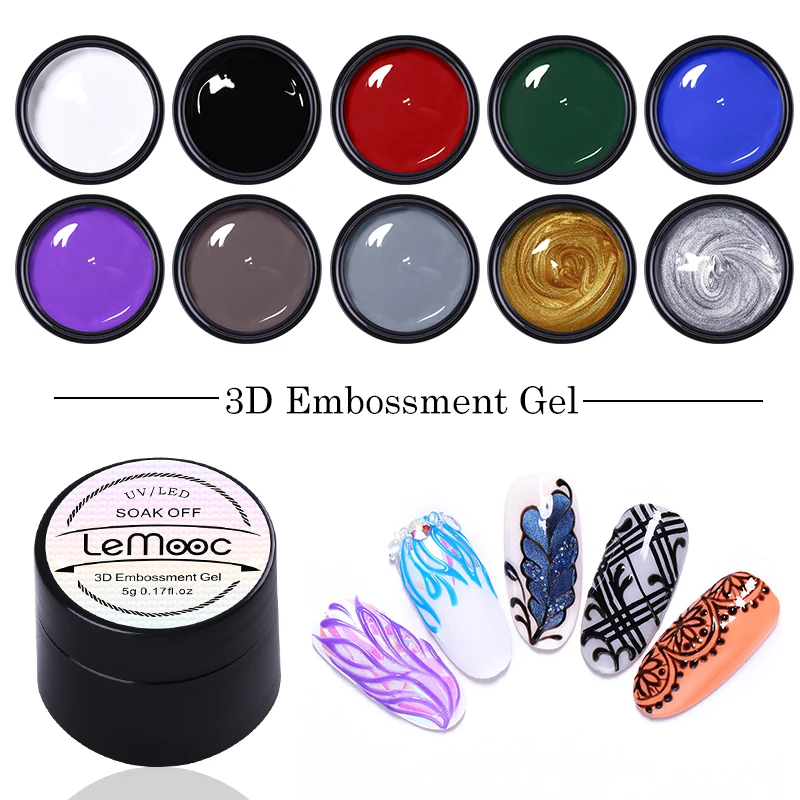 

LEMOOC 3D Embossment Gel Nail Polish Carving Drawing Painting Gel Nail Art UV Led Soak Off 5ml Professional Nail Paint Gel