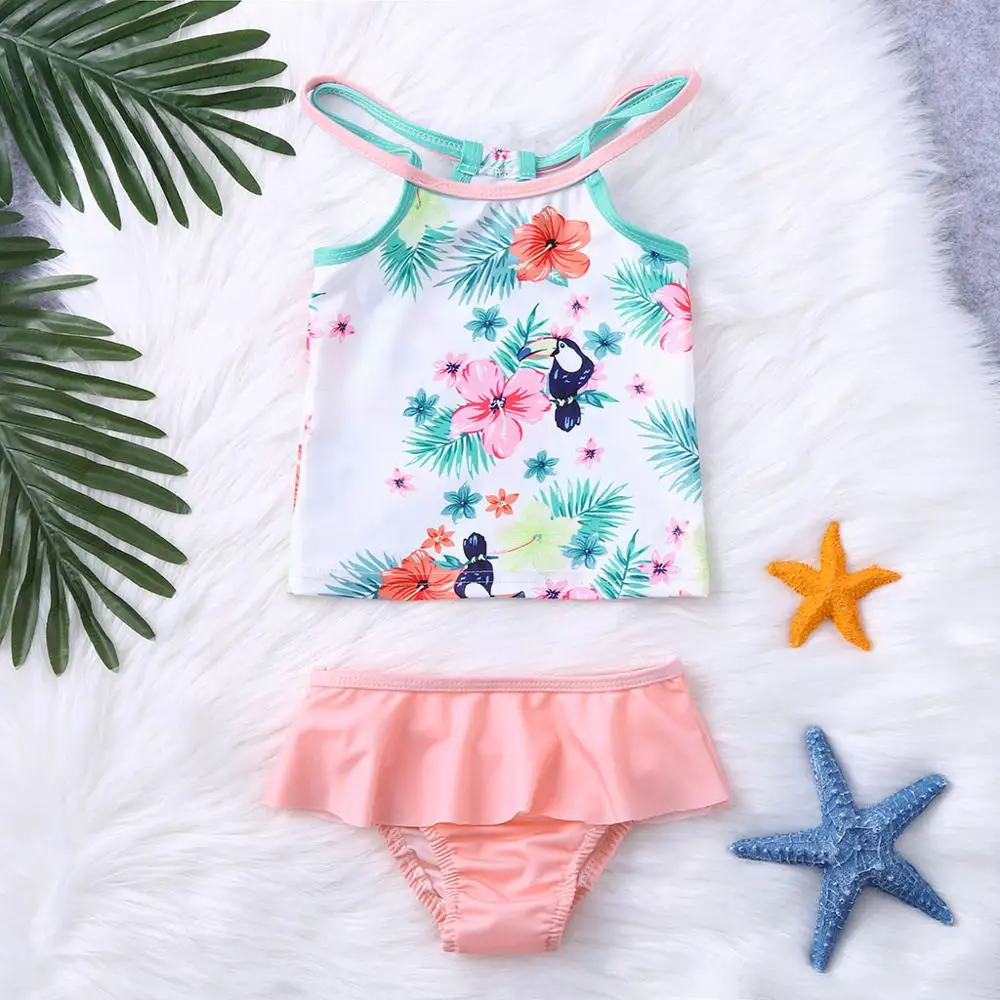 

New Girls Swimwear Bathing Suits Baby Swimsuit Summer Kids Baby Girls Vest Floral Print Swimwear Swimsuit Bikini Outfits A1