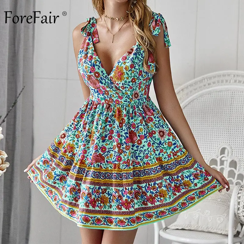 

Forefair Retro Summer Dress Boho Floral Printed Strap Off the Shoulder Backless 2019 New Sundress Beach Style Sexy Dress Women