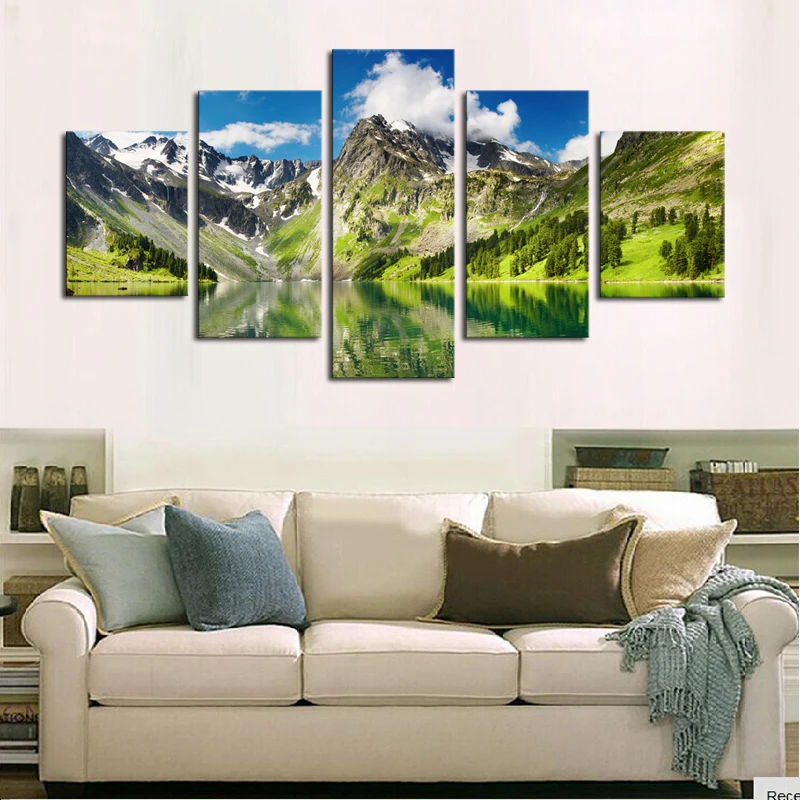 2017 New Wall Art (no Frame)5 Pcs Cloud Snowy Lake Mountain Home Decor Canvas Picture Hd Print Painting Set Of 5 Each | Дом и сад