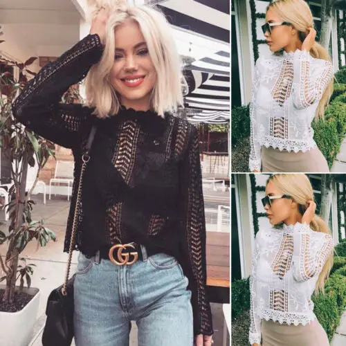white crochet crop top long sleeve