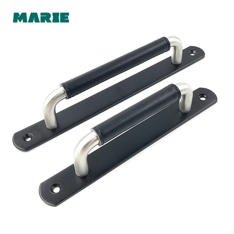 fashion deluxe furniture handles leather cabinet drawer knob black silver dresser stainless steel handle pull