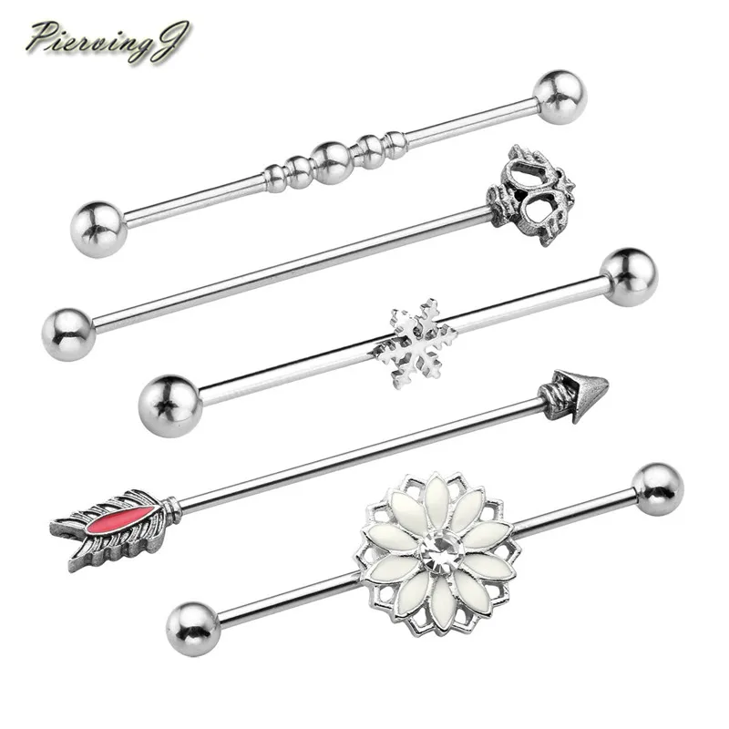 

PiercingJ Stainless Steel Indutrial Bar Ring Barbell Ear Stud Body Piercing Mixed Gift