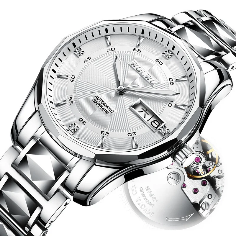

Warren Watt Watch Man Noctilucent Tungsten Steel Wrist Watch Fully Automatic Mechanics Surface Fashion Casual Round l6095