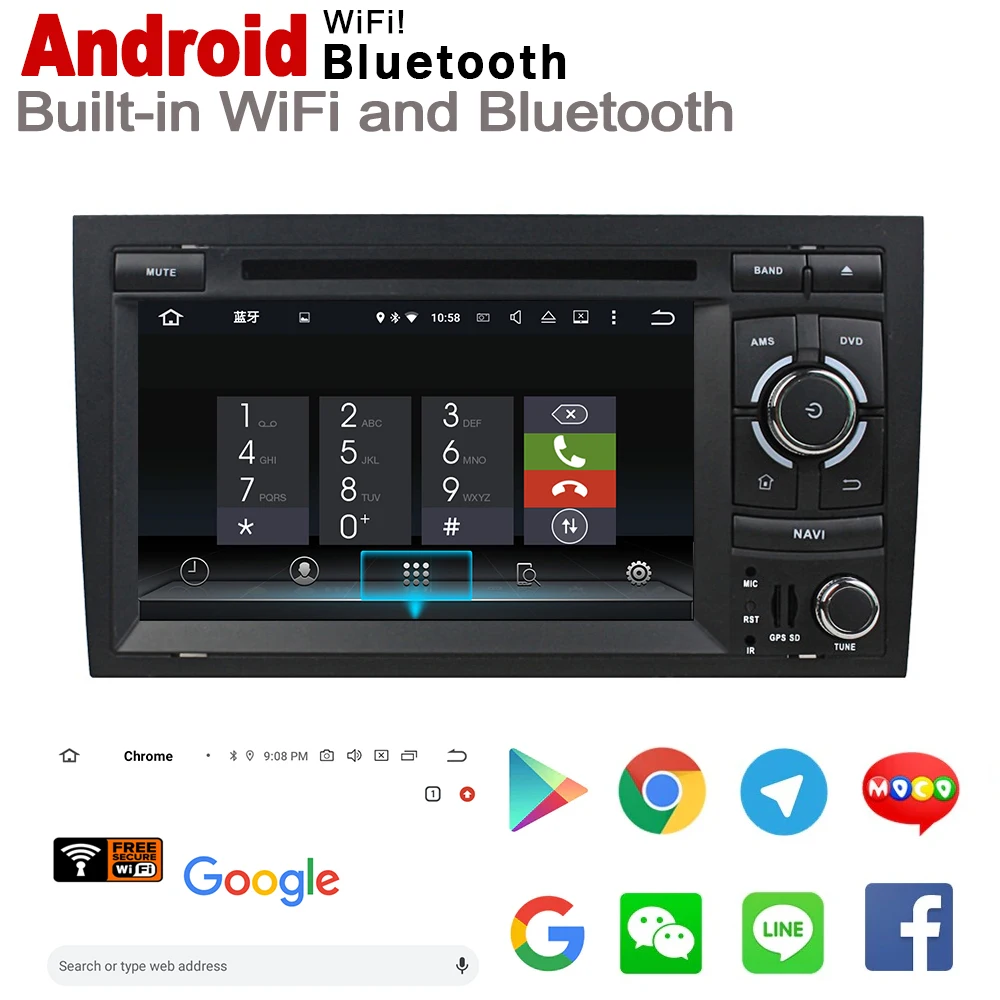 Sale 2 din Android 8.0 up car dvd radio player For Audi A4 S4 RS4 8E 8H 2002~2008 MMI GPS navigation multimedia system WIFI BT AUX 3