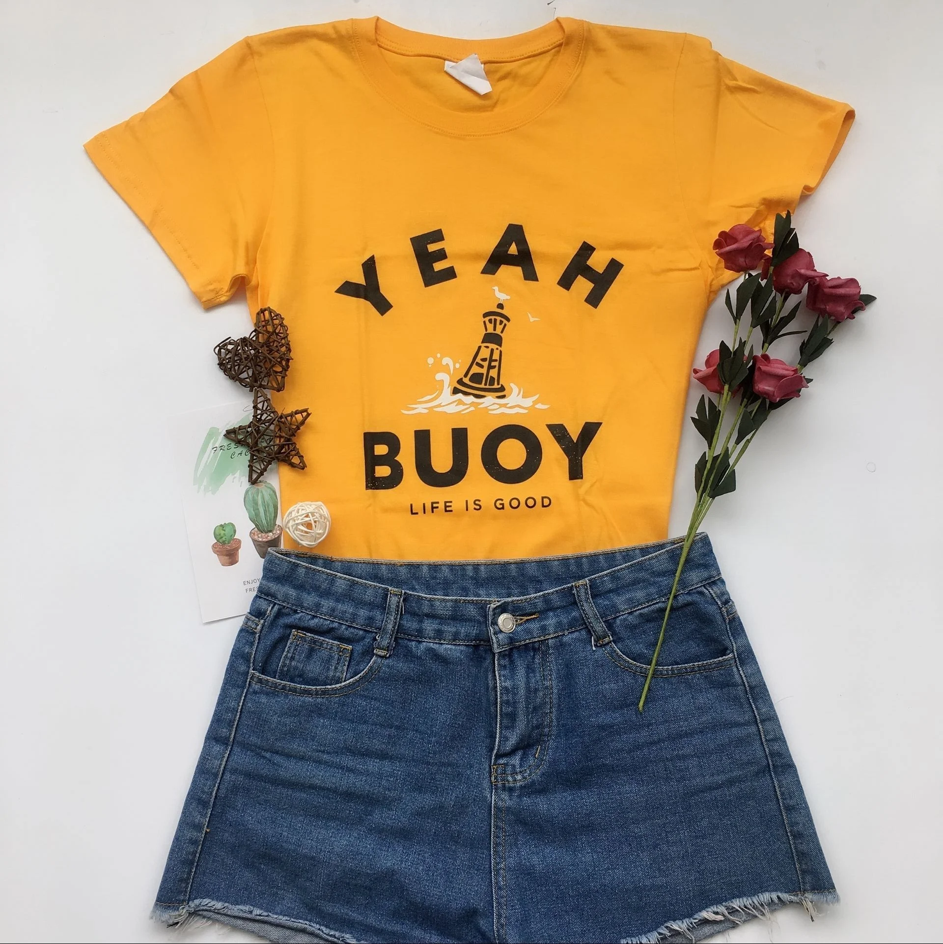 Najtaniej Kuakuayu HJN Yeah boja koszula z motywem ryby tak boja boja boja koszula tak boja z krótkim rękawem Tees