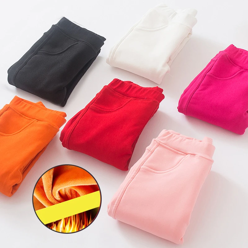 Kids Winter Pants For Girls Leggings Candy Color Girl Warm Long Pants Girls New Year Velour Thick Child Trousers For Teenagers