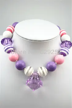

10pcs lot New arrival Pink&Purple chunky bubblegum solid pandent necklace CB063(3)