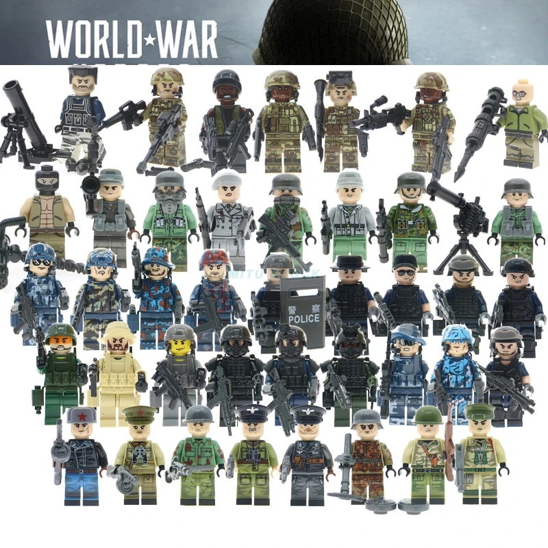 

WW2 Russian Italy US germans British military army soldiers building blocks SWAT Ploice model bricks Compatible legoed kid toys