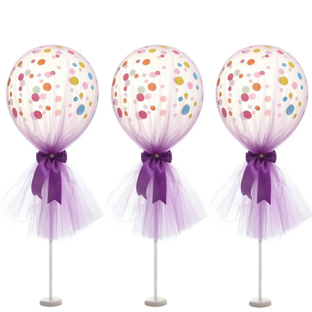 

3pcs 12 Inch Bow Polka Dot Party Tulle Latex Balloons With Column Base For Baby Shower Birthday Wedding Party Decoration Balloon