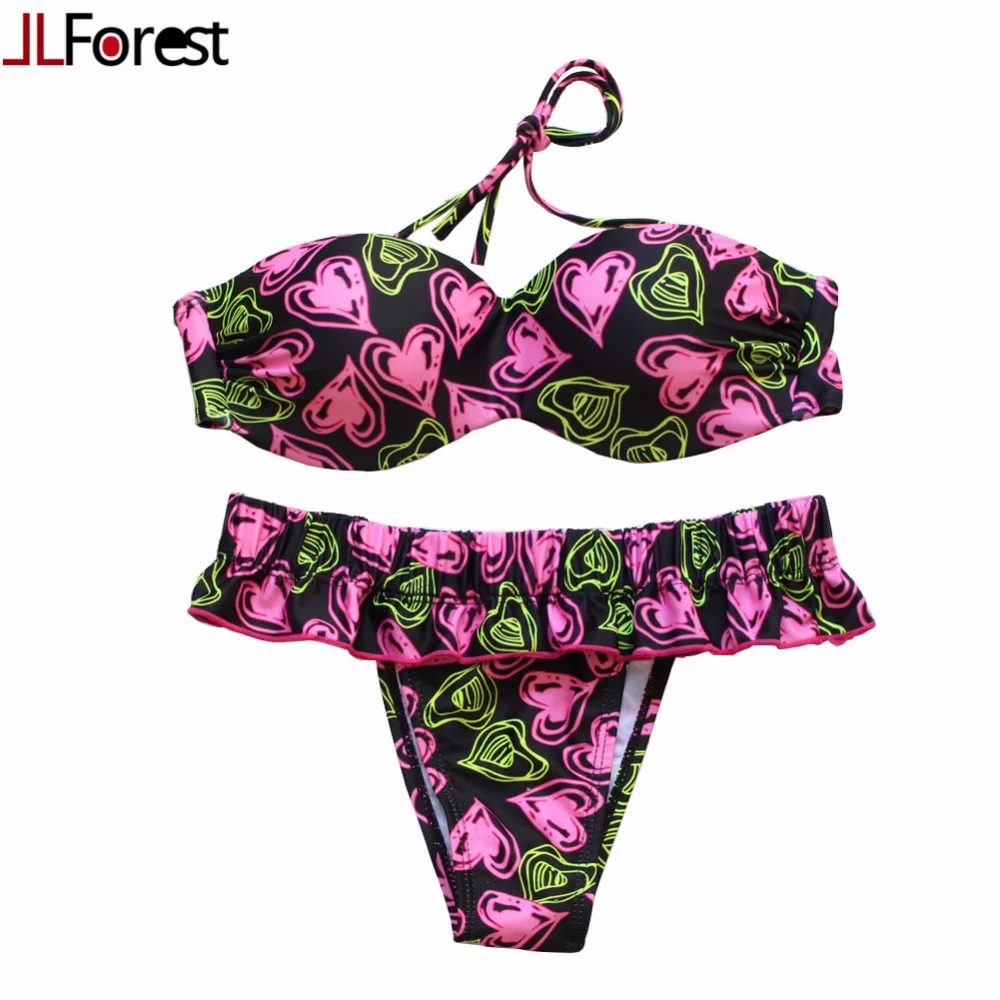 Jlforest 2017 в форме сердца узор бикини черный розовый милые сексуальные Купальники