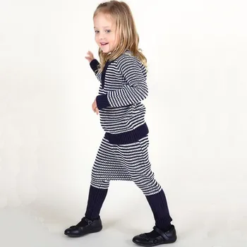 

Knitting Wool Suit Autumn Spring Kids Sweaters Set Girls Clothes Fashion Girl Clothes Pullover Stripe Sweater HiP Hop Style 2PC