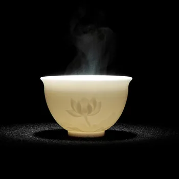 

75/85/90ml White Porcelain Teacup Embossed Pattern Handmade Small Tea Cups Home Drinkware Teaware Maste Sake Cups Collection