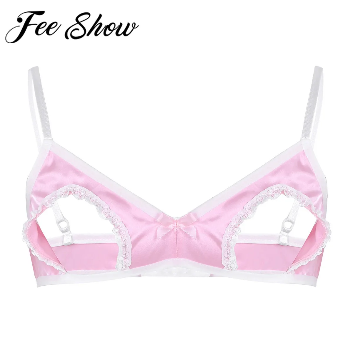 

Sexy Costume Men Sissy Lingerie Underwear Satin Hollow Out Erotic Nipples Wire-free Bralette Bra Tops Kanten Heren Homme Panties