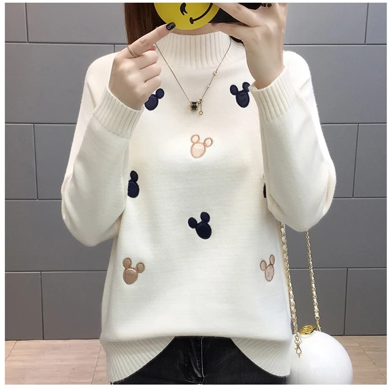 Women Knit Pullover Sweater New Autumn Winter Clothes Warm Half Turtleneck Long-sleeved Knitwear Tops Jumper Female AA372