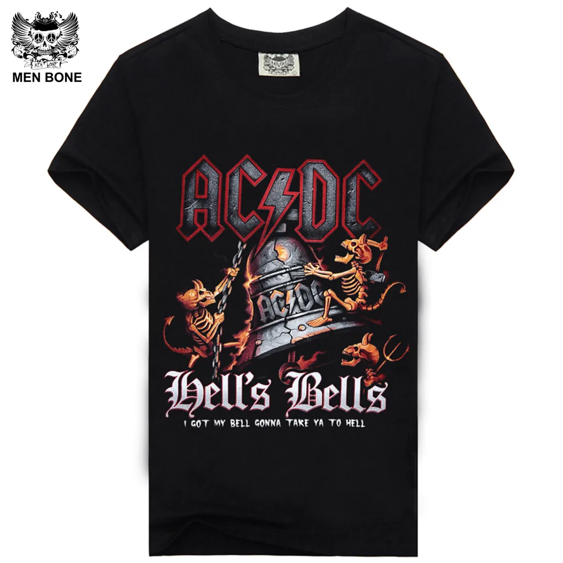 [Men bone] hip-hop acdc rock t-shirt heavy metal AC DC cotton round collar plus size XXXl print Black t-shirt men t-shirt