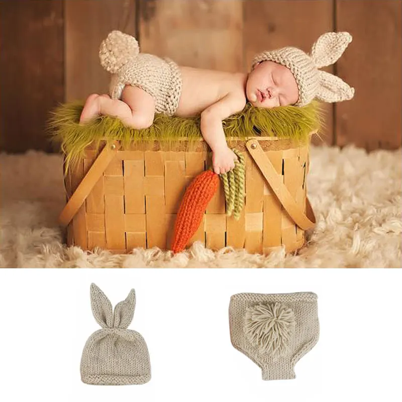 

Newborn Baby Clothes Girl Boy Crochet Knit Costume Photo Photography Props Hand Made Accessories Rabbit Baby Caps dog Hats set