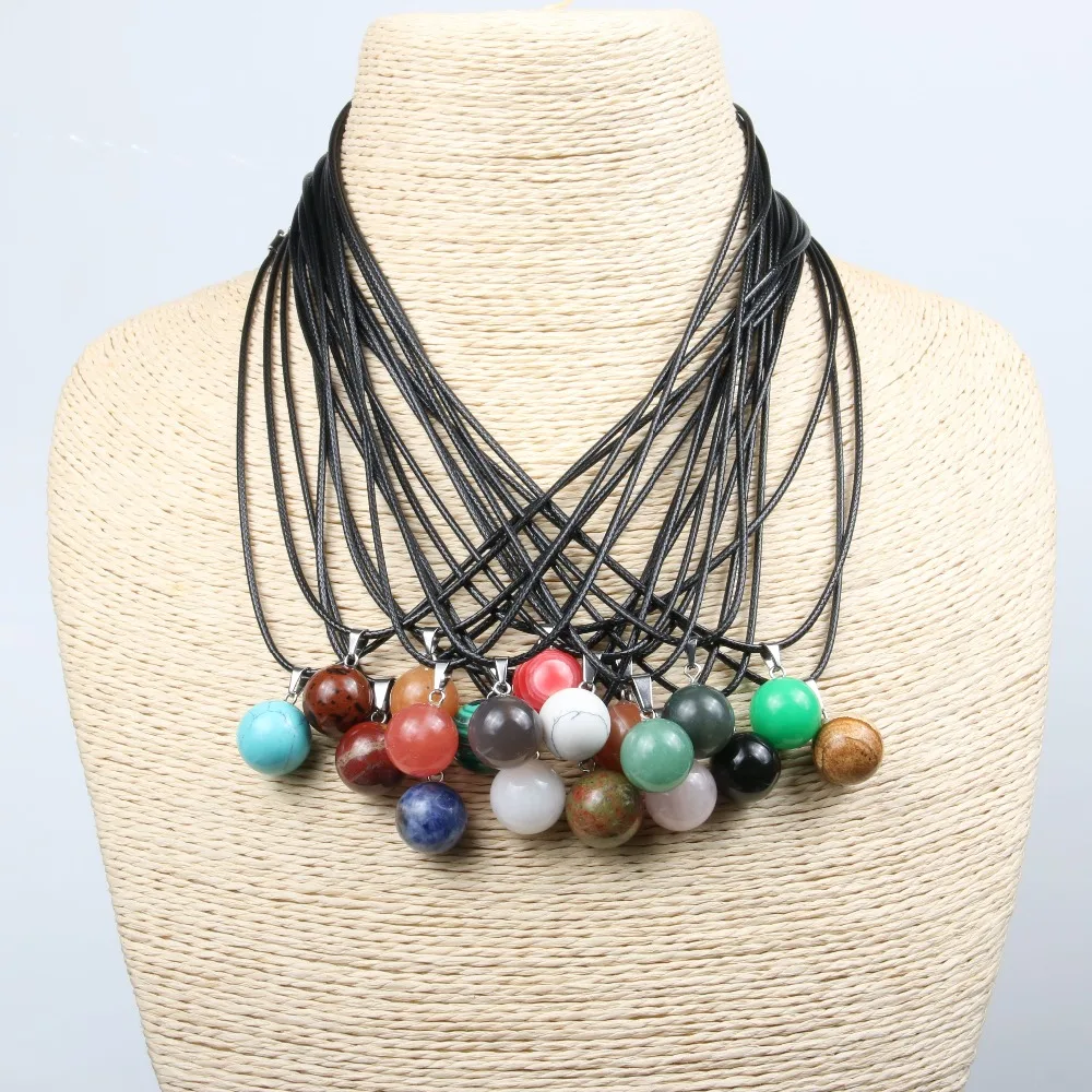 

Wholesale natural stone necklace round shape rose quartze/agated pendant necklace for women
