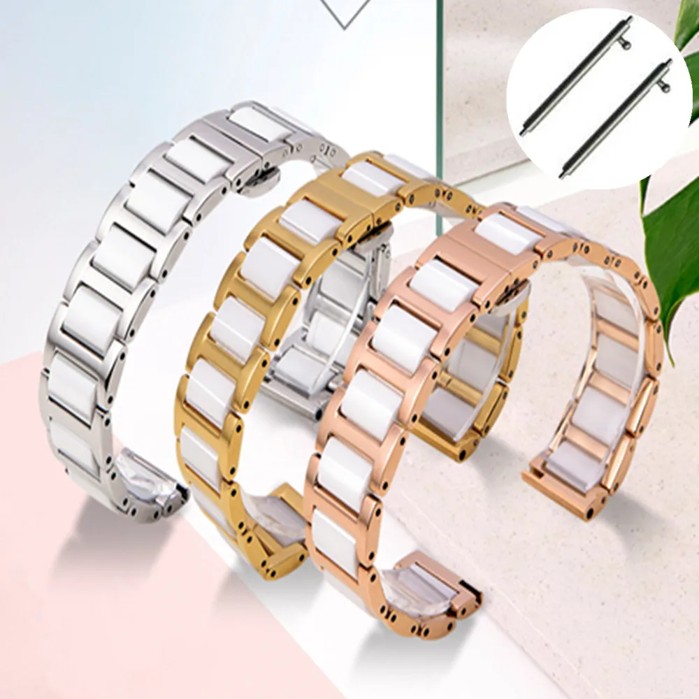 

Ceramic bracelet in stainless steel Quick Release Watchband Watch StrapWristwatches Band 12 14 16 18 20 22mm Butterfly buckle