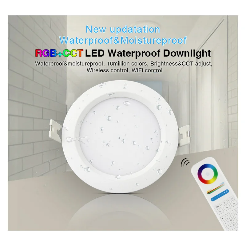

New Miboxer FUT063 6W RGB+CCT Waterproof LED Downlight AC100~240V,FUT089 8-Zone RGB+CCT Remote Controller