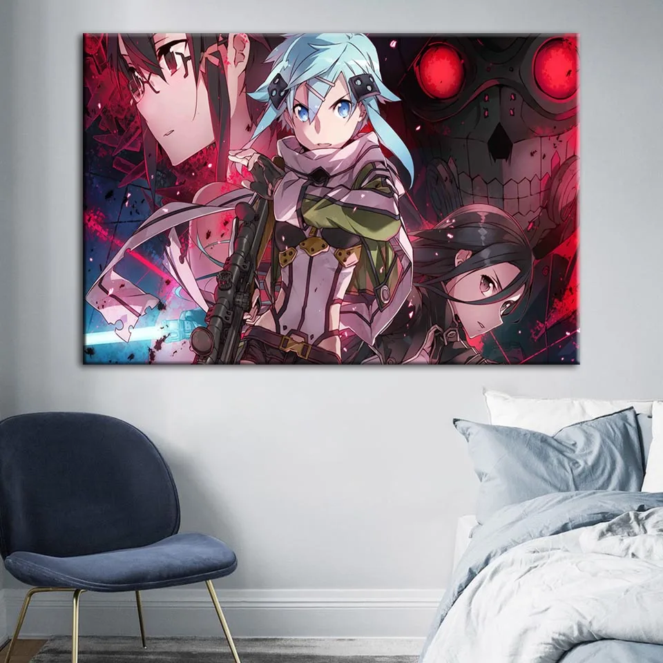 HD Print Canvas Paintings Wall Art Sword Art Online Poster Japan Animation Home Decor Modular Pictures For Girls Room Framework