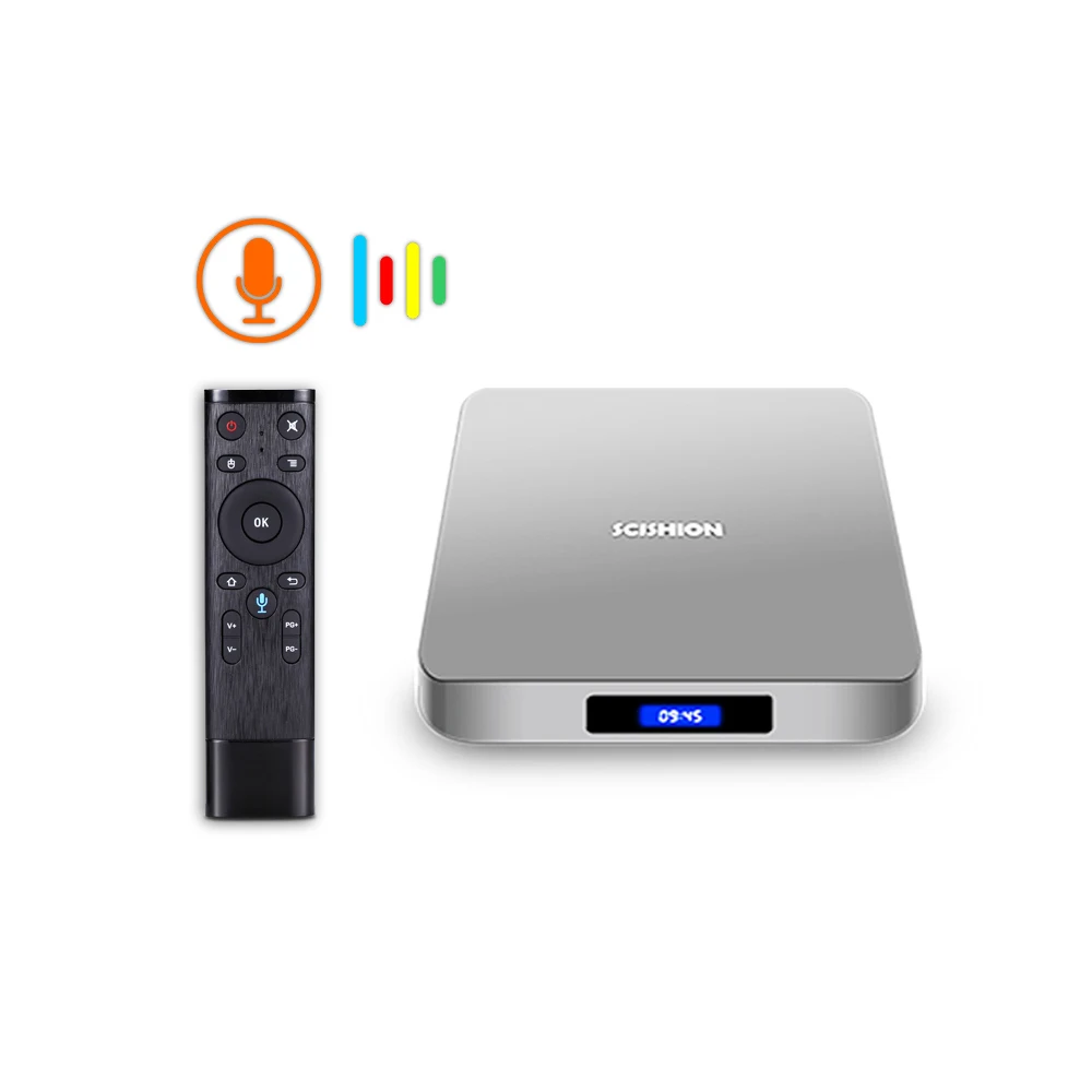 

Android 9.0 Smart TV Box with Voice Control Ram:4GB Rom:32GB WIFI Bluetooth Support Youtube Netflix SCISHION AI ONE