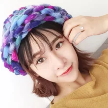 New Thick Thread Knitted Hat Autumn Winter Melange Yarn Bold Heavy Line Hem Skullies Winter Warm Women Beanie Cap