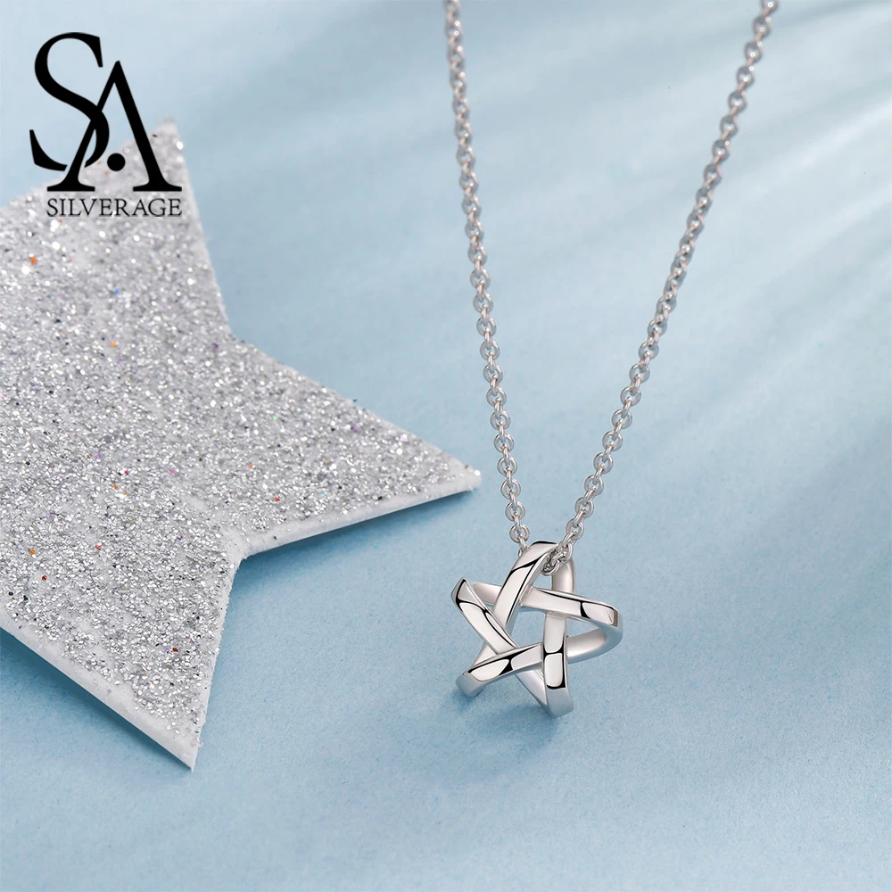 

SILVERAGE 925 Sterling Silver Jewelry For Women Weaved Star Pendant Chain Necklace Mother's Day Free Shipping