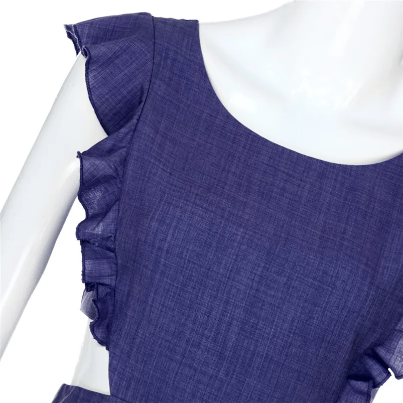 2018 HOT sell Dress summer beach dress Women Solid Short Sleeve Ruffles Backless Hollow Out Beach Boho Mini Dress vestido J08#N (17)