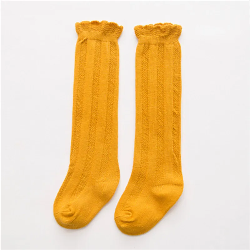 Симпатичные детские носки Хлопковые гольфы для маленьких девочек Однотонные Карамельный цвет для детей ясельного возраста, Комплект детских носок двойной вязки короткие носки для детей