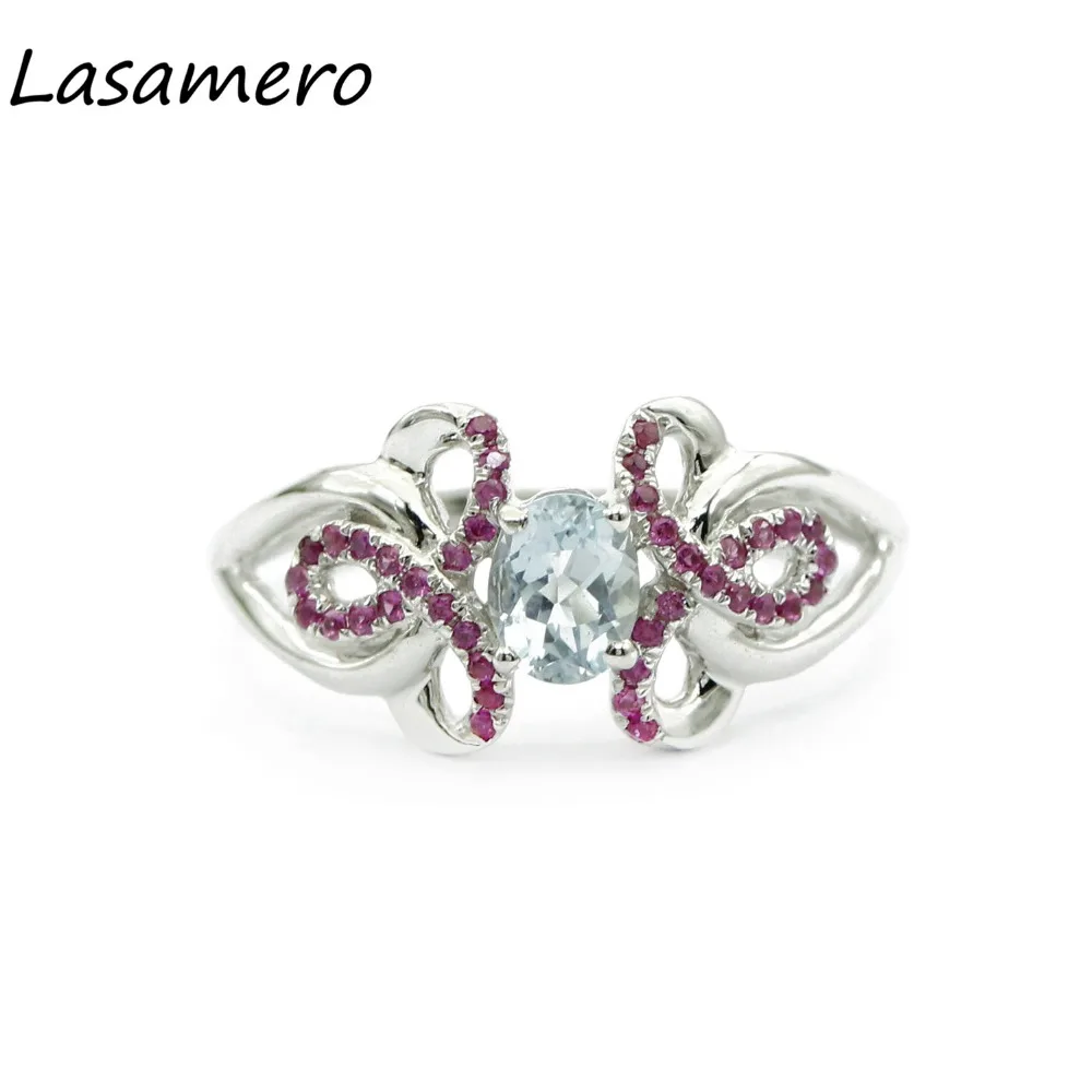 LASAMERO Rings for Women 0.28ct Round Cut Natural Aquamarine Rings 925 Silver Engagement Wedding Rings