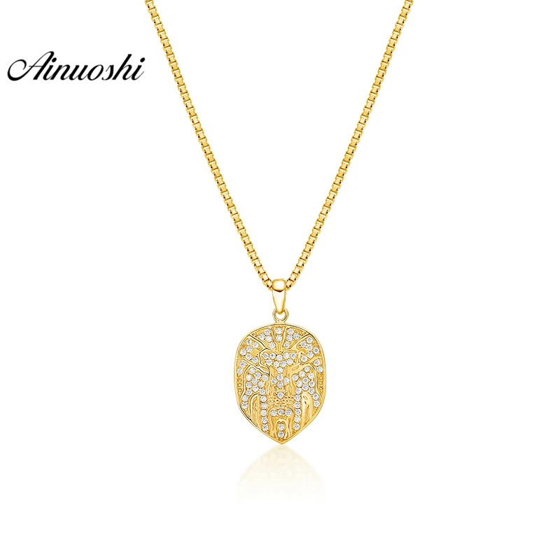 

AINUOSHI 10K Solid Yellow Gold Pendant Brilliant Shield Pendant SONA Diamond Women Men Jewelry Tool Design 1.5g Separate Pendant