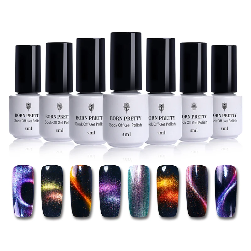 

BORN PRETTY Holographic Chameleon Magnetic Cat Eye Nail Gel Varnish Soak Off UV & LED Gel Polish Black Base Needed