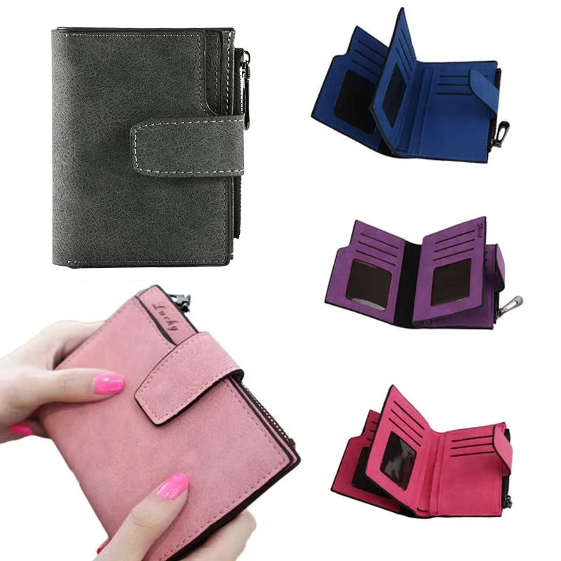 

Women Purse Solid Color Mini Grind Magic Bifold Leather Wallet Card Holder Clutch Women Handbag carteras para mujer