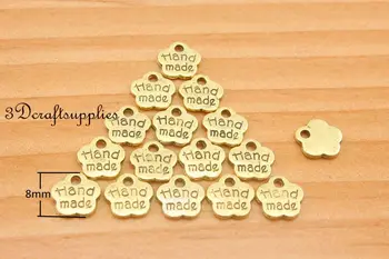 

metal label tag HANDMADE charm alloying golden 8 mm 50 pieces i84