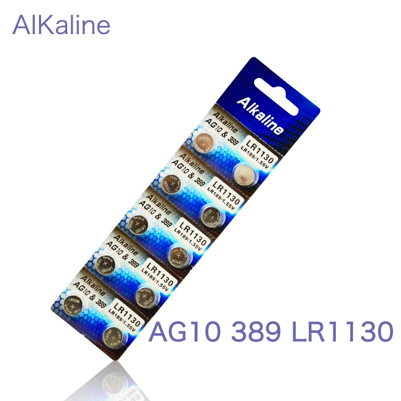 10 шт./упак. 1 карты AG10 LR1130 389 390 5 V щелочные батареи таблеточного монета Батарея