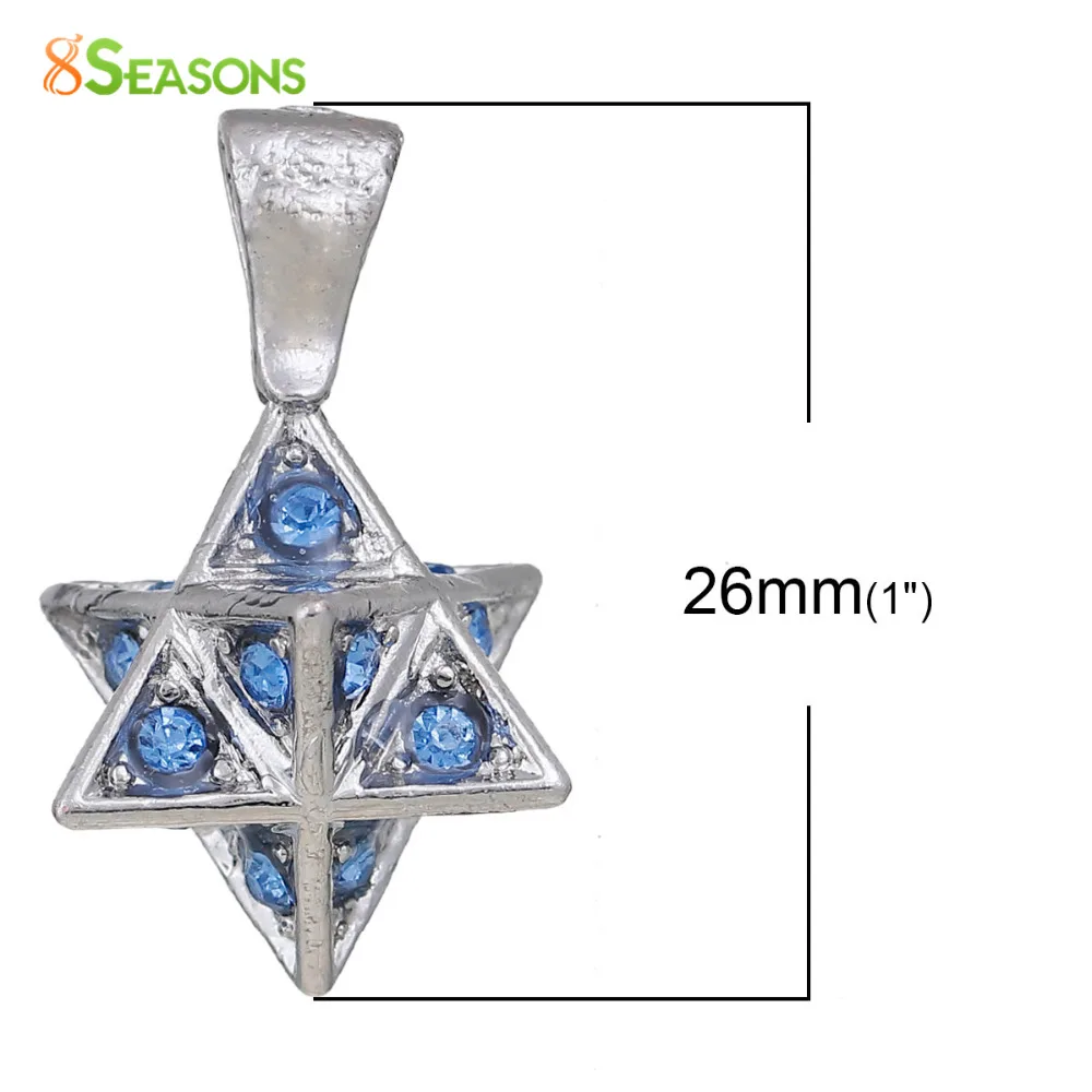 Медные медные Подвески Merkaba серебристые/золотистые/синие/розовые стразы 26 мм (1