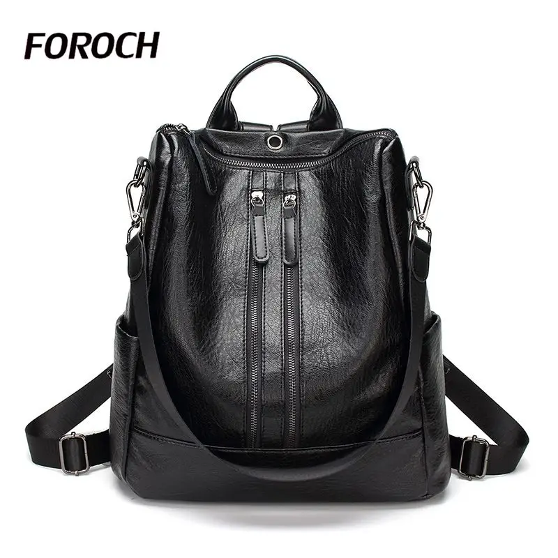 

2019 Genuine Leather Backpack Waterproof School Bag Student Backpack Women Solid Large Capacity Zipper Travel Bag Backpacks 37