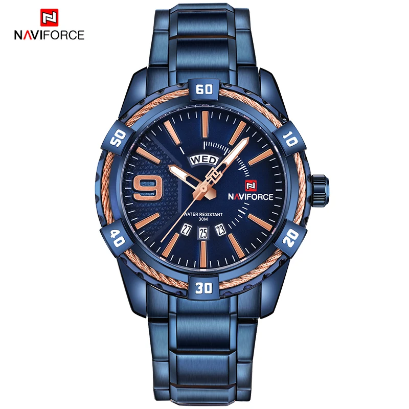 Naviforce Для мужчин Творческий Спортивные часы Полный Сталь Кварцевые наручные часы мужские модные роскошные верхней часовой бренд часы Relogio Masculino - Цвет: BEBE