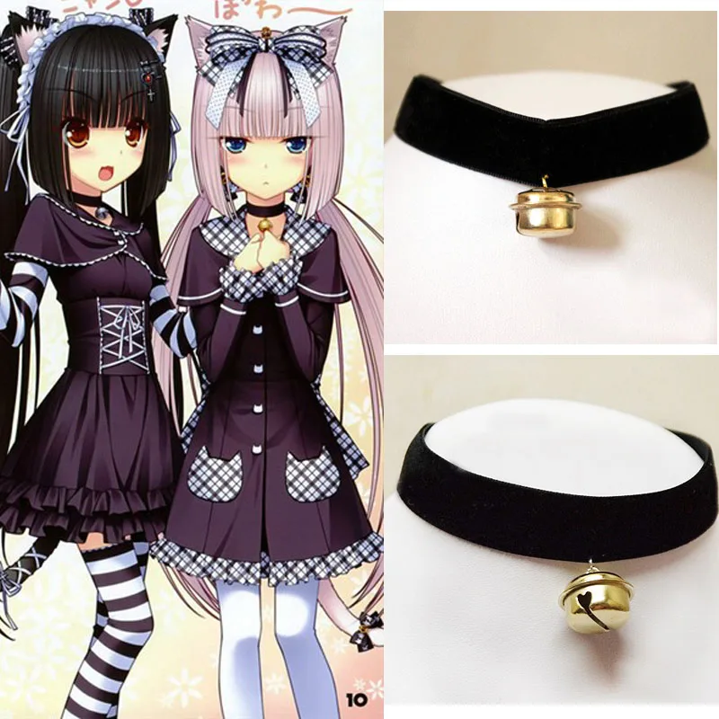 

Cos Cosplay Gothic Maid Harajuku Handmade Velvet Soft Gold Bell Cat Meow Retro Punk Collar Choker Necklace