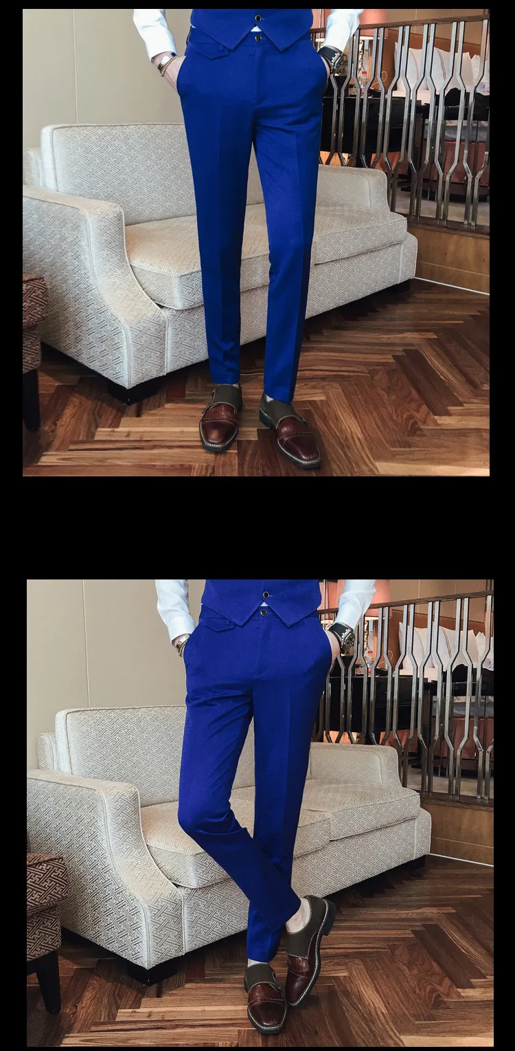 Высококачественные мужские корейские облегающие однотонные мужские брюки, деловой костюм, повседневная официальная одежда, брюки, Мужская одежда, 34