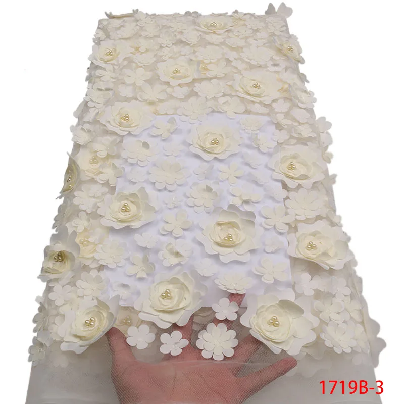 Модная африканская кружевная ткань высокого качества 3D Цветочная ткань с вышивкой и бисером французский тюль сетка кружева для свадебного платья APW1719B
