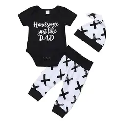 GRNSHTS/3 предмета, одежда для малышей, День отца, футболка с короткими рукавами и буквенным принтом, топы, штаны с шапочкой, комплект одежды
