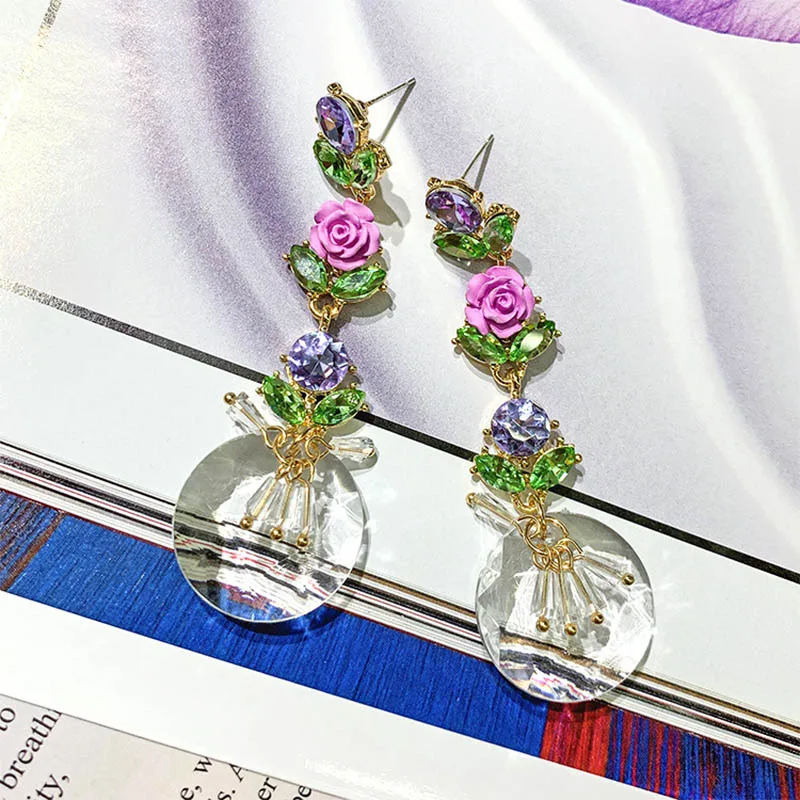 

FORSEVEN 2019 Fashion Women Girl Bridal Bride Wedding Party Jewelry Colorful Flower Crystal Drop Earring Eardrop Accessories