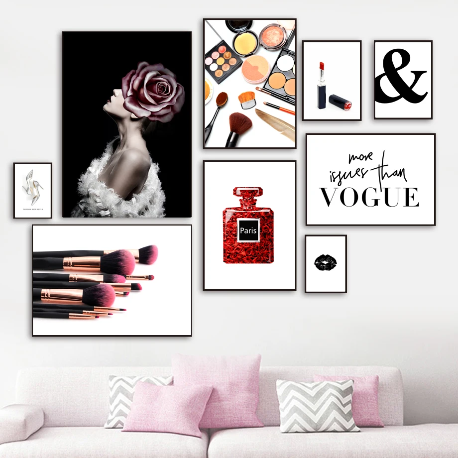 

Watercolor Quote Vogue Paris Perfume Lip Salon Wall Art Canvas Painting Nordic Posters And Print Wall Picture Girl Bedroom Decor