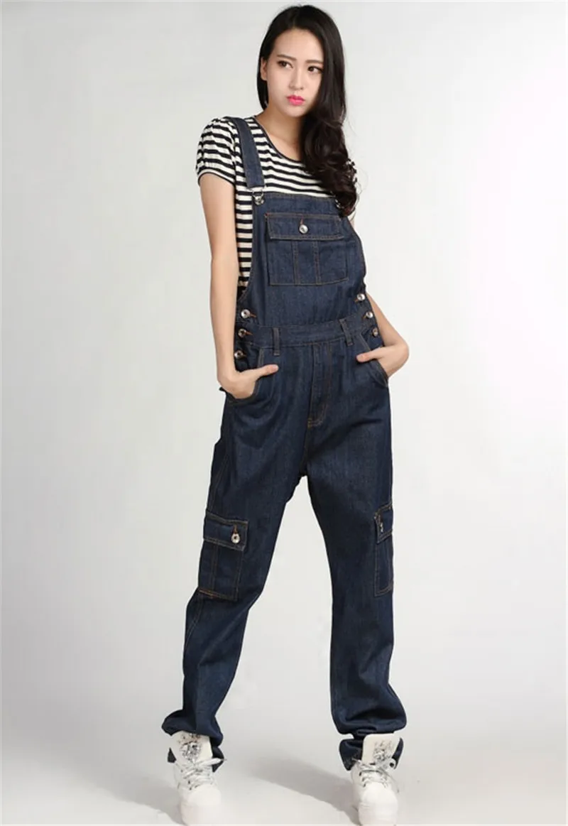 Весенний джинсовый нагрудник, женские корейские повседневные брюки, свободные тонкие джинсы большого размера на лямках, большие размеры S-4XL 5XL